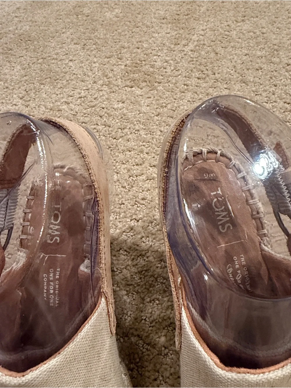 TOMS Beige Canvas Espadrille Wedge Slingback